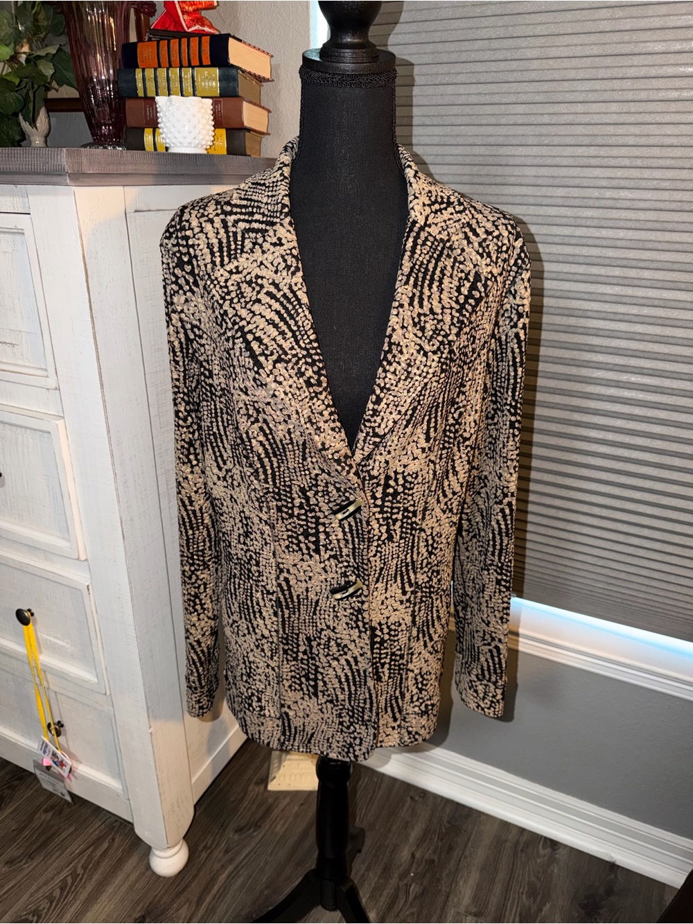🤩Women's Patterned Single-Breasted Blazer Jacket - Black & Beige size XL
